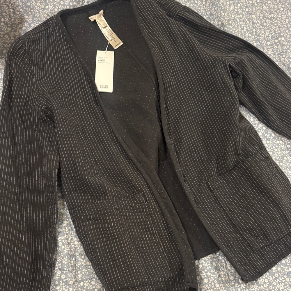 Eileen Fisher Black and White Reversible Striped Kimono NWT